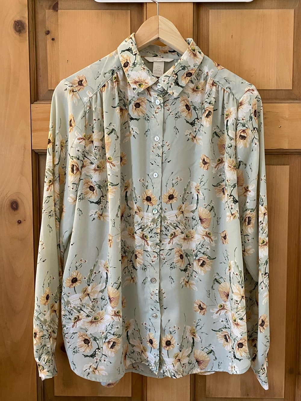 Light Blue Floral Long-Sleeve Blouse